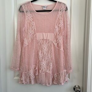 Mirror image mesh lace overlay top size medium